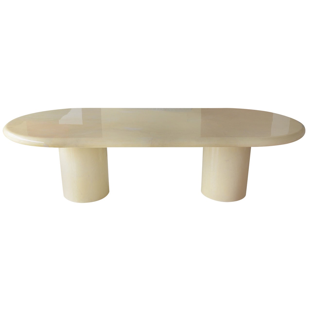 Lacquered Karl Springer Style Goatskin Oval Dining Table