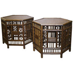Stylish Pair of 1950s Bamboo and Caned Tables