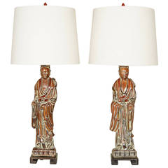 Dramatic Pair of Hollywood Regency Chinese Figural Lamps 12
