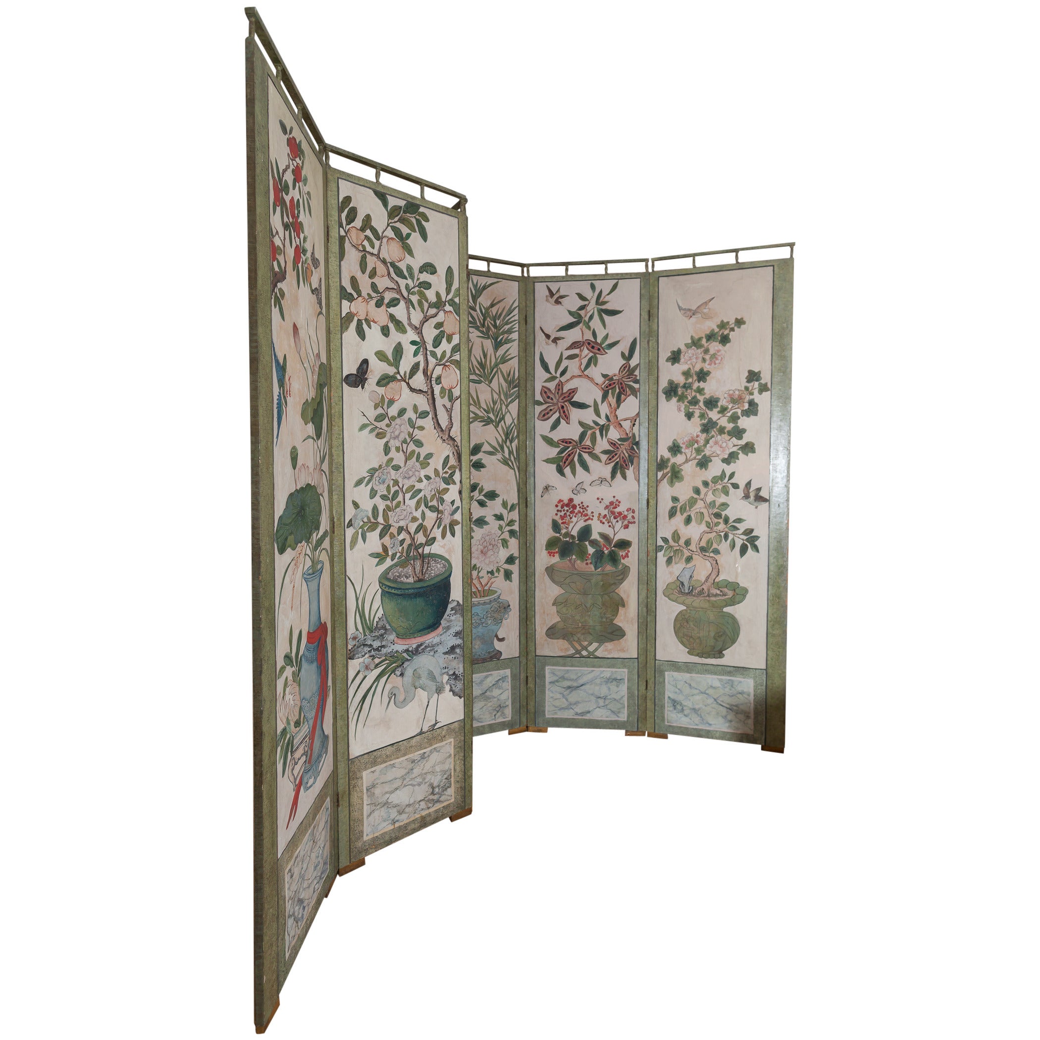 18th Century Chinese Hand-Painted Paper Folding Screen