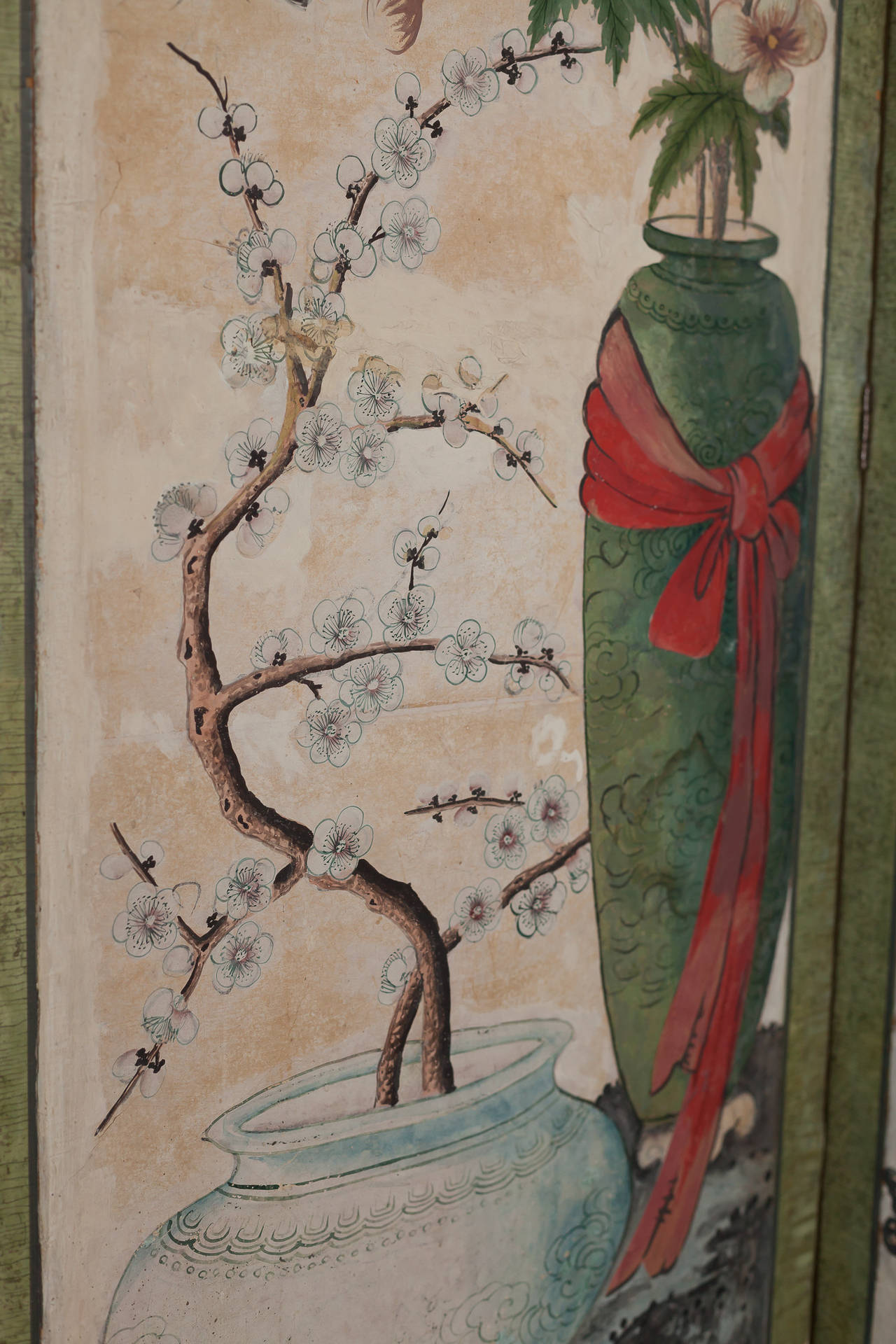 Chinese Export 18th Century Chinese Hand-Painted Paper Folding Screen