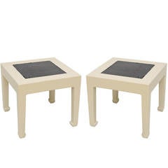 Pair of Ivory Lacquer Square Low Tables