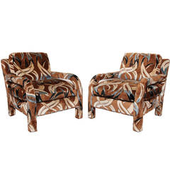 Pair of Milo Baughman Lounge Chairs in Jack Lenor Larsen Cut Velvet