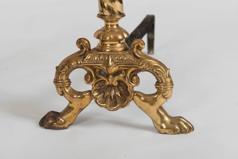 British Fine Pair of English Brass Neoclassical Andirons