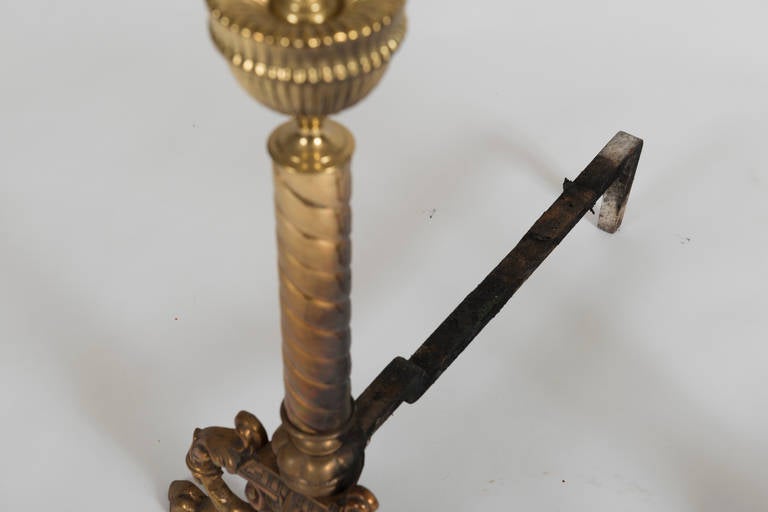 19th Century Fine Pair of English Brass Neoclassical Andirons
