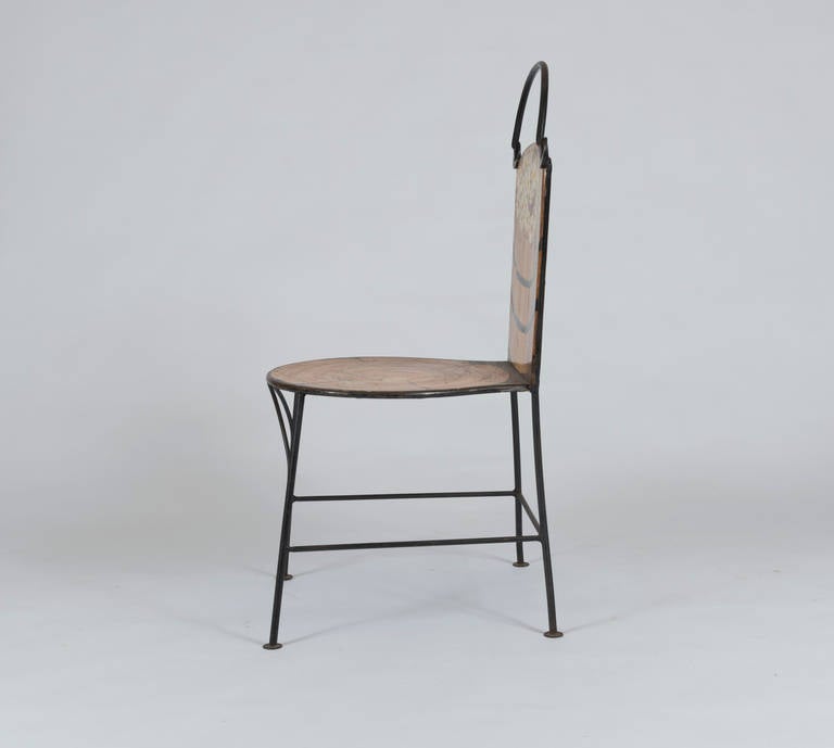 John Vesey Trompe L'oeil Hand-Painted Iron Side Chair In Excellent Condition In New York, NY