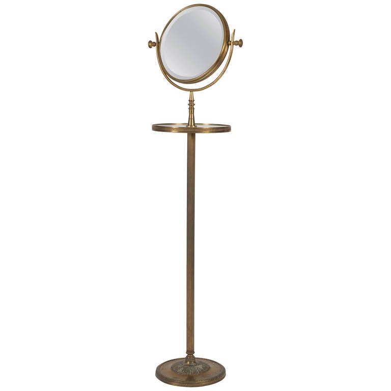 Edwardian Brass and Marble Shaving Mirror on Stand For Sale at 1stDibs