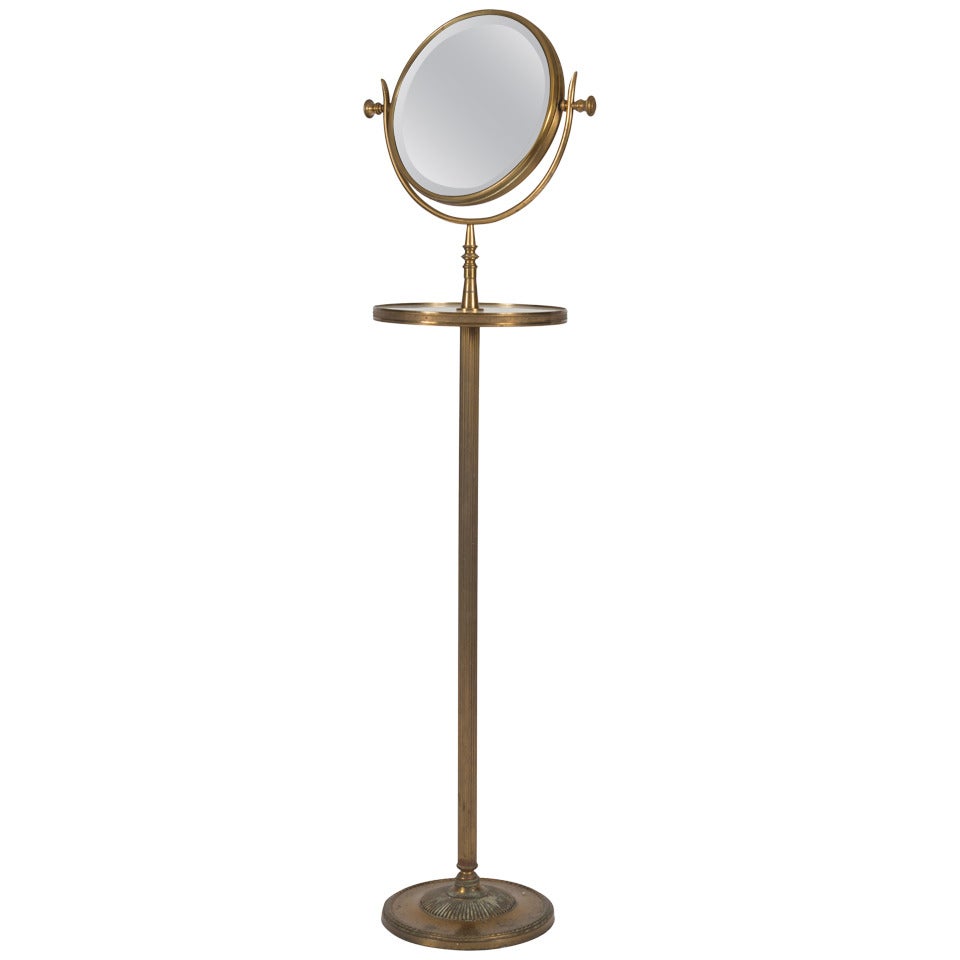 Edwardian Brass and Marble Shaving Mirror on Stand