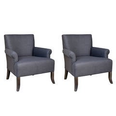 Pair of Alexander Lounge Chairs in Gray Flannel by Robert Brown