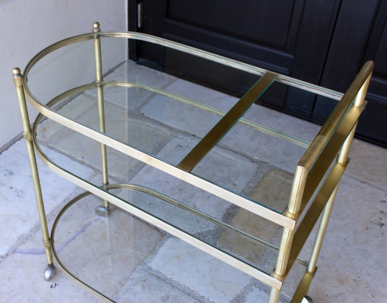 Mid-Century Modern Three-Tier Mid-Century Brass Bar Cart, circa 1950
