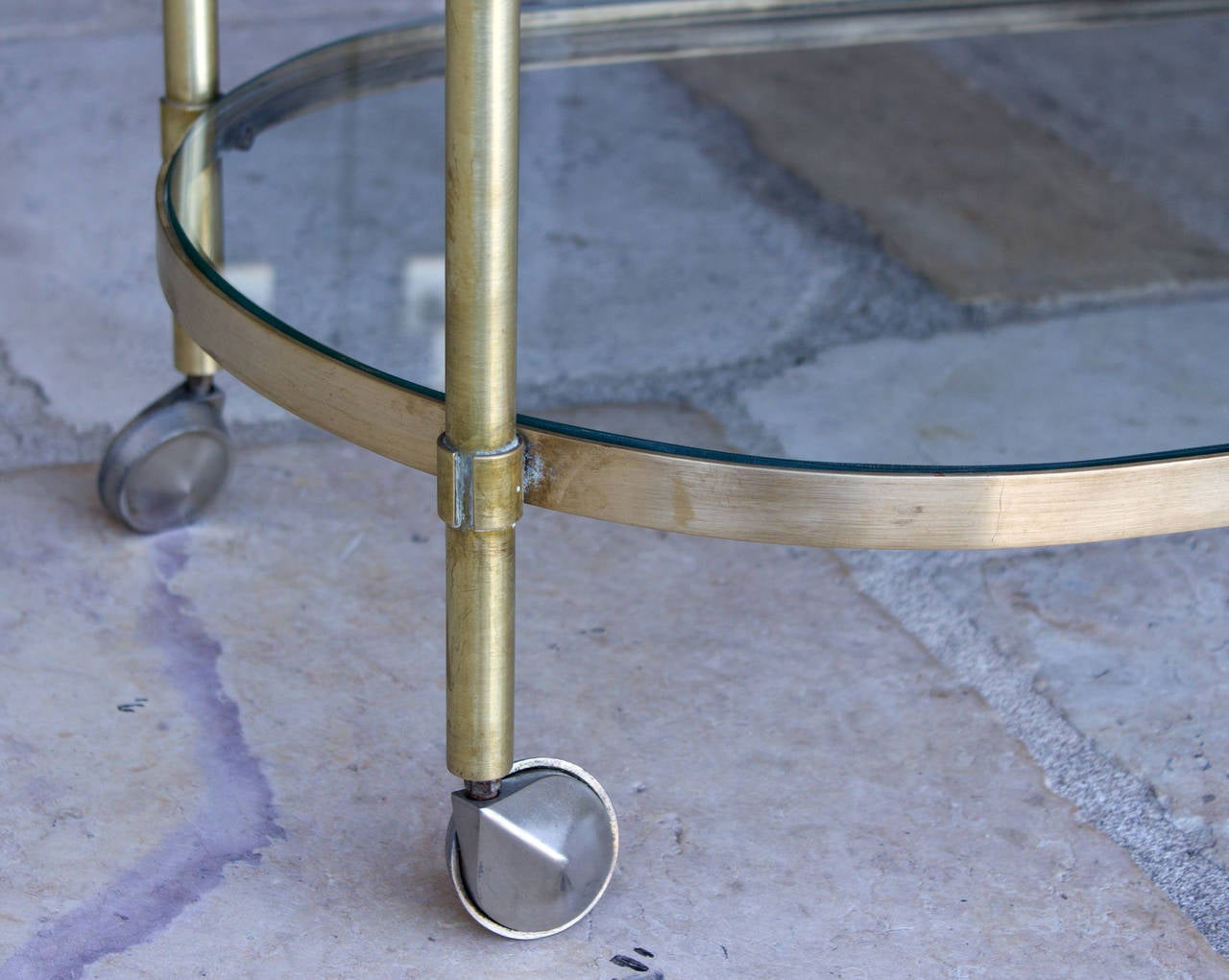 Brushed Three-Tier Mid-Century Brass Bar Cart, circa 1950