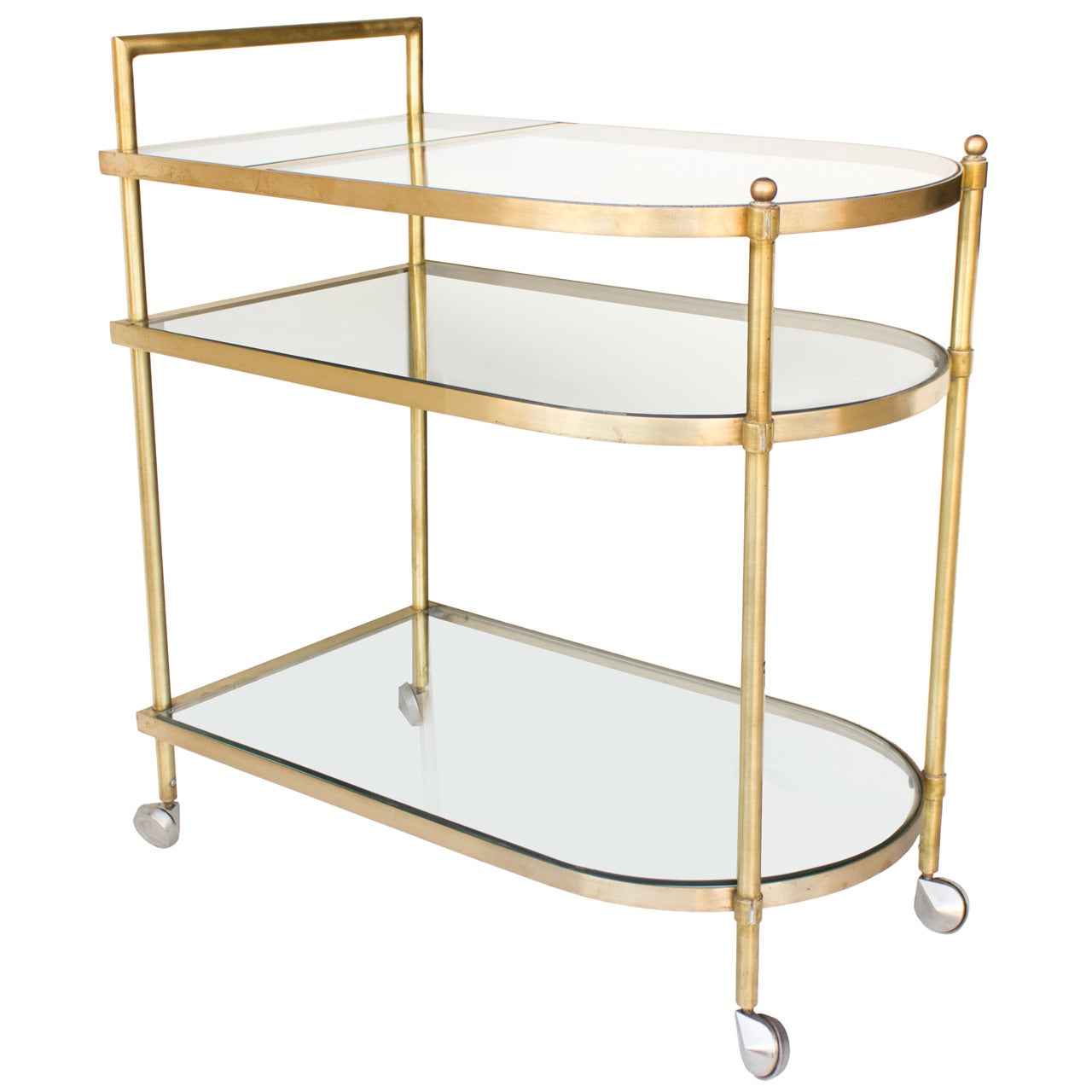 Three-Tier Mid-Century Brass Bar Cart, circa 1950