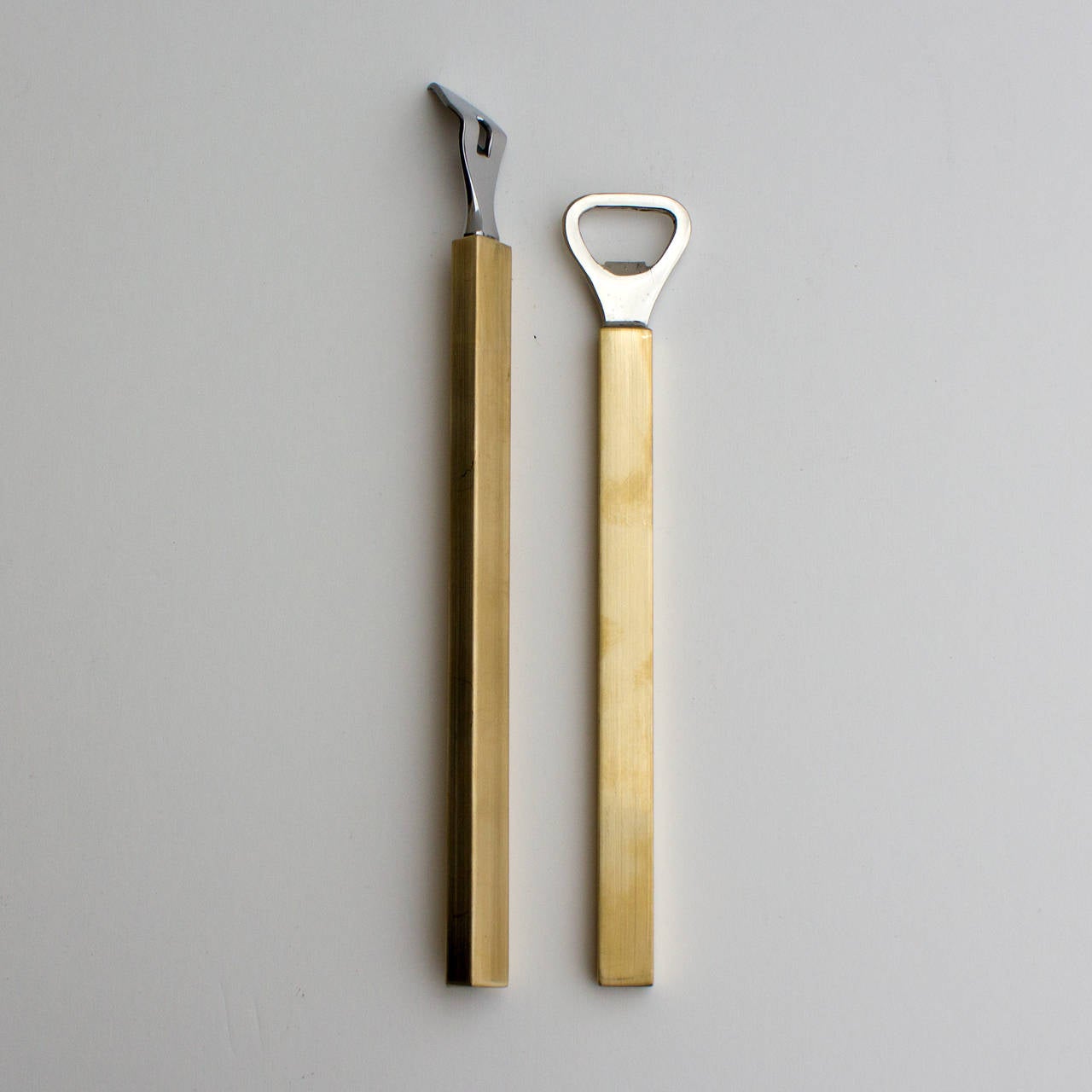 Polished Pair of Danish Modern Brass Bar Tools For Sale