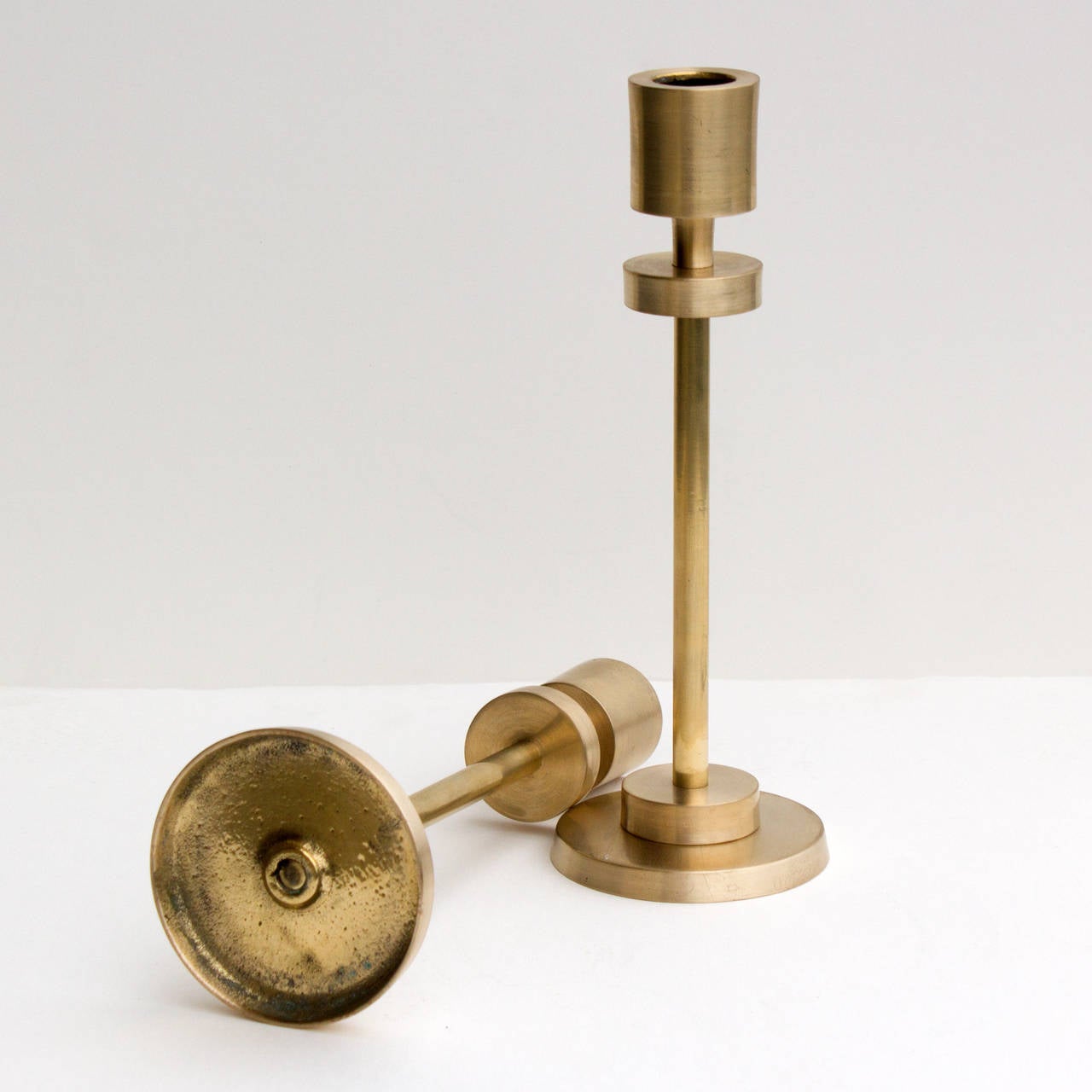 North American Pair of Mid-Century Brass Candlesticks