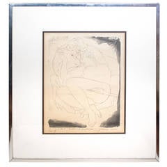1953 Pierre-Yves Trémois Etching, Bull and Nude Lady