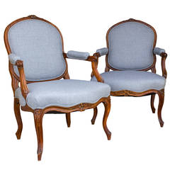 Antique Side Chairs in Gray Wool