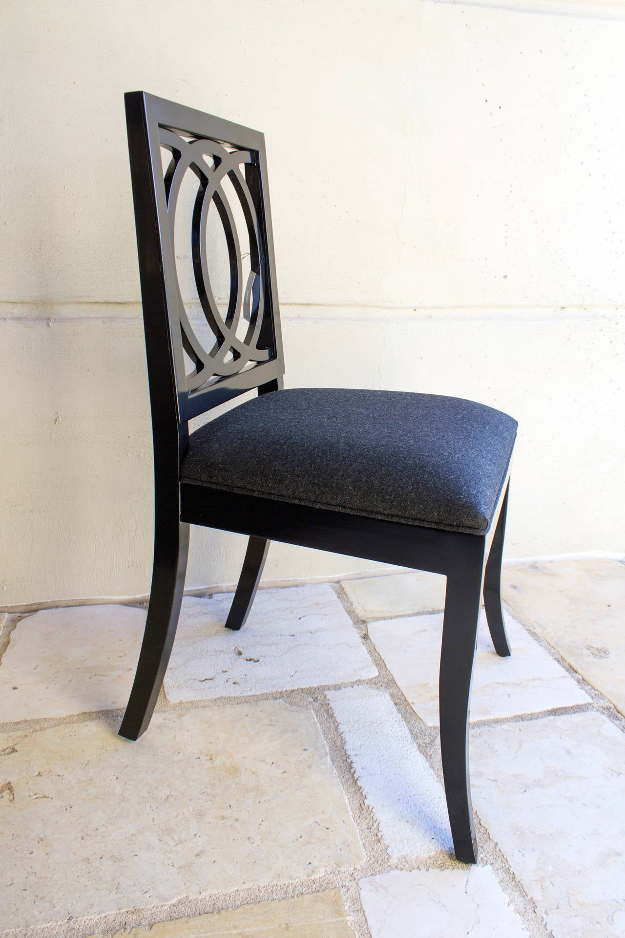American Classical Sydney Side Chair by Robert Brown in Black Lacquer, Pair