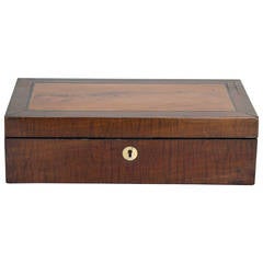 Antique 1880 Mahogany and Satinwood Box with Lock and Key