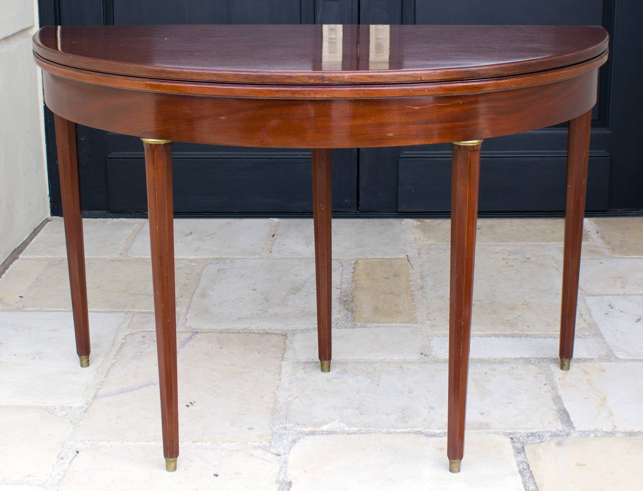 1940 Bronze Mounted Jansen Demilune Console Table With Leather Inset Top