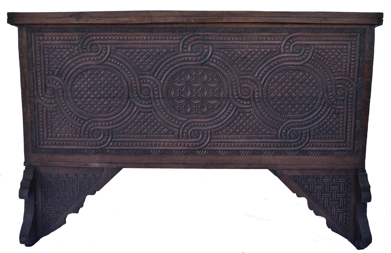 Baroque Large 19th Century Spanish Carved Trunk