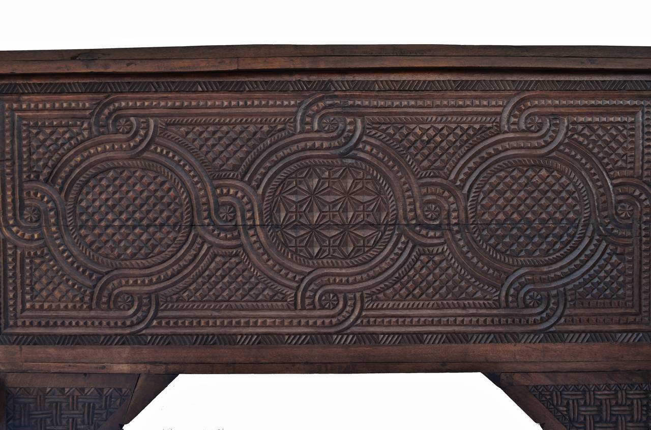 Large 19th Century Spanish Carved Trunk In Excellent Condition In Carpinteria, CA