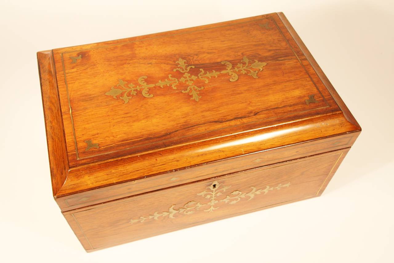 18th Century Early 19th Century Regency Brass Inlaid Tea Caddy