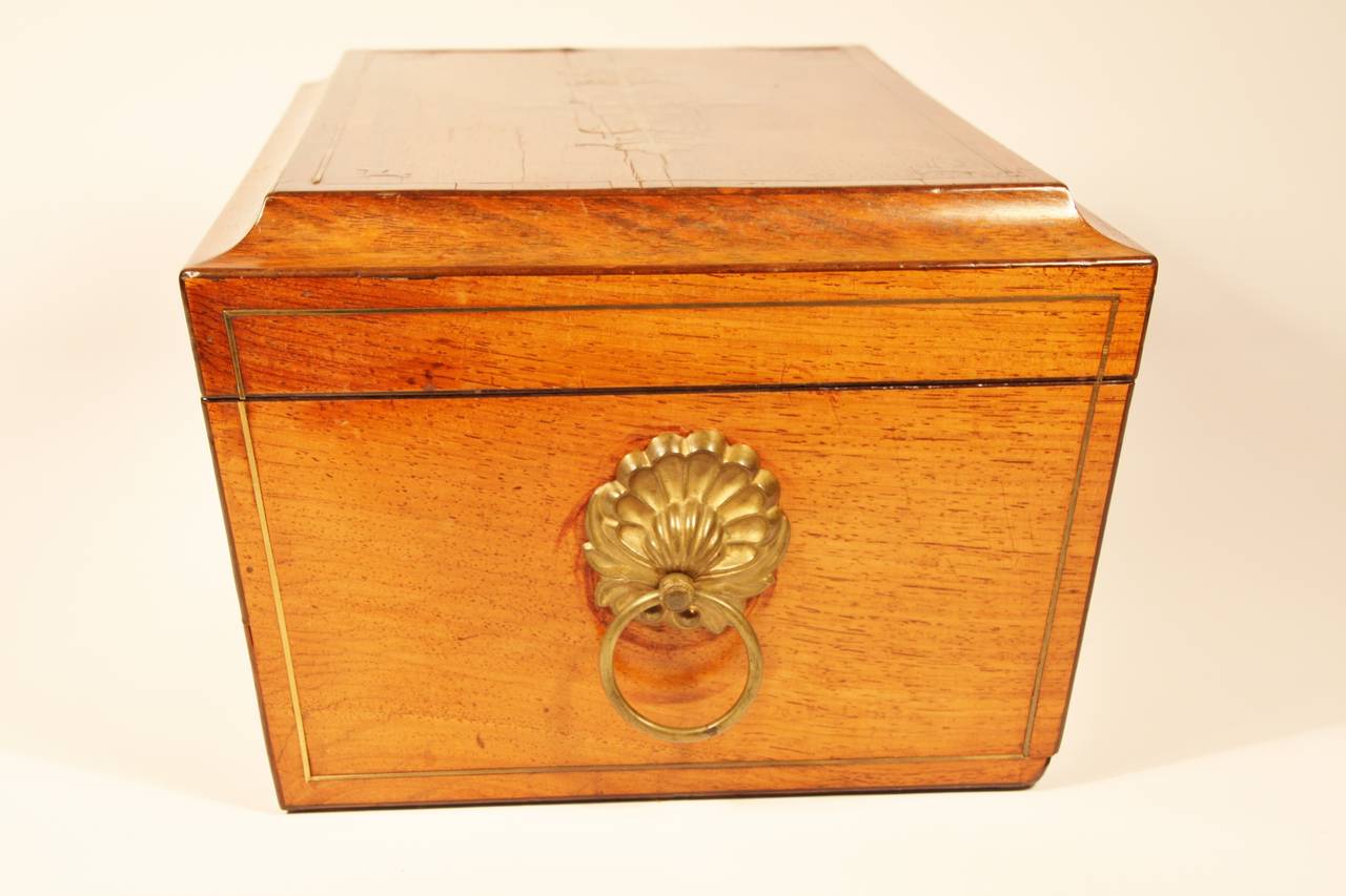 British Early 19th Century Regency Brass Inlaid Tea Caddy