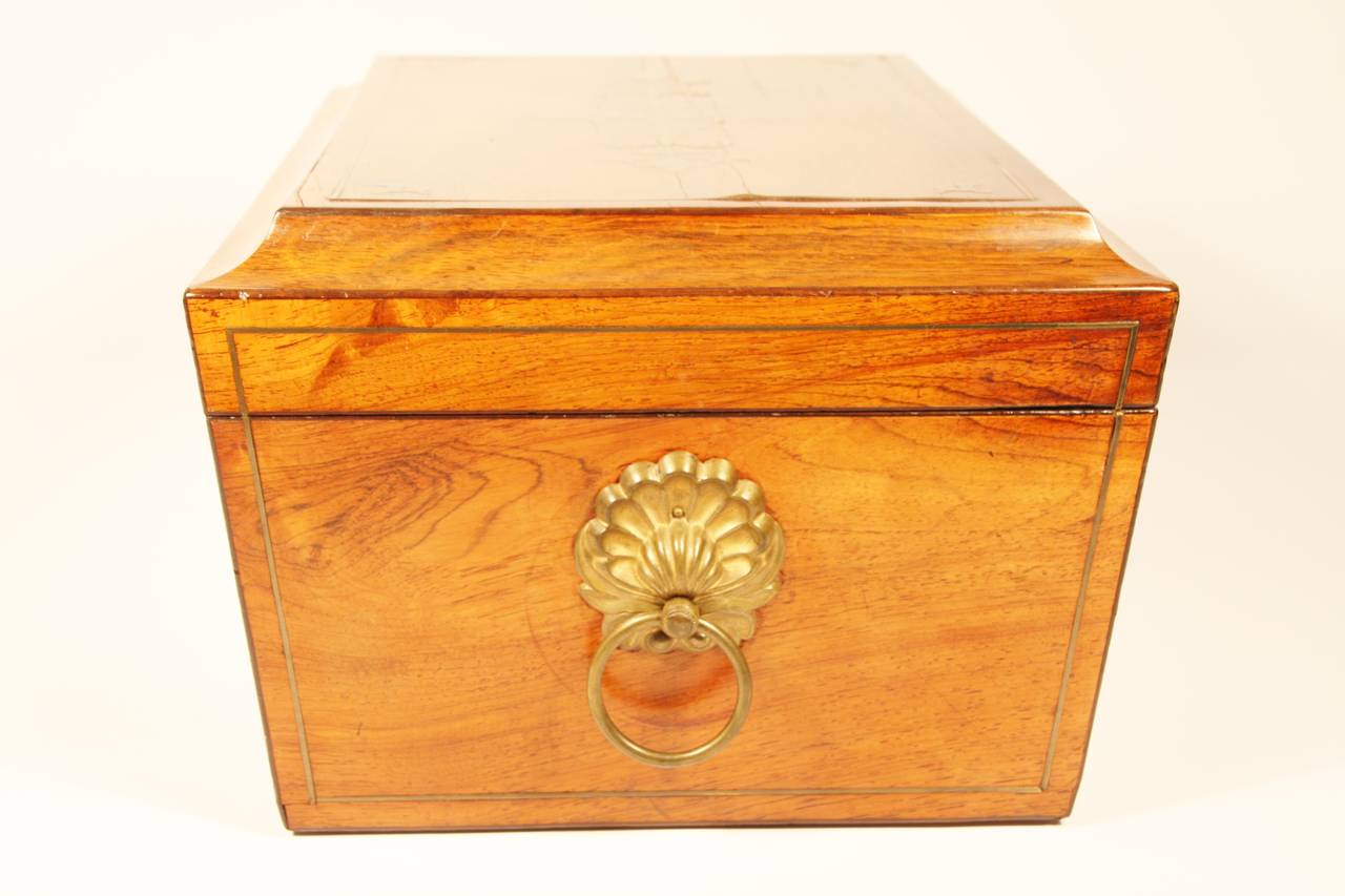 Early 19th Century Regency Brass Inlaid Tea Caddy In Excellent Condition In Woodbury, CT