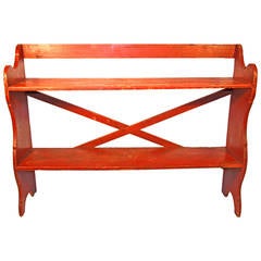 19th Century Pennsylvania Painted Pine Bucket Bench in Old Red Surface