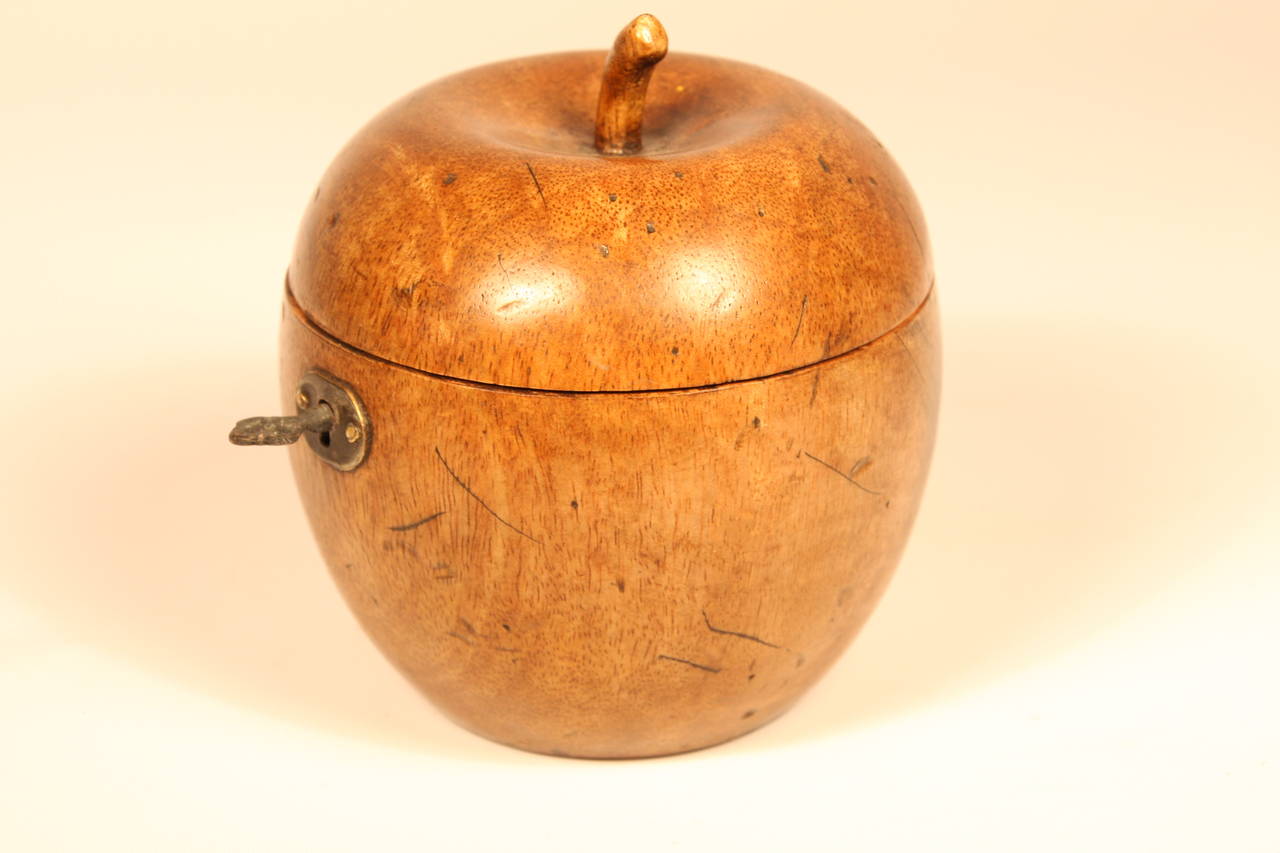 Federal Early 19th Century Fruitwood Carved Apple Tea Caddy