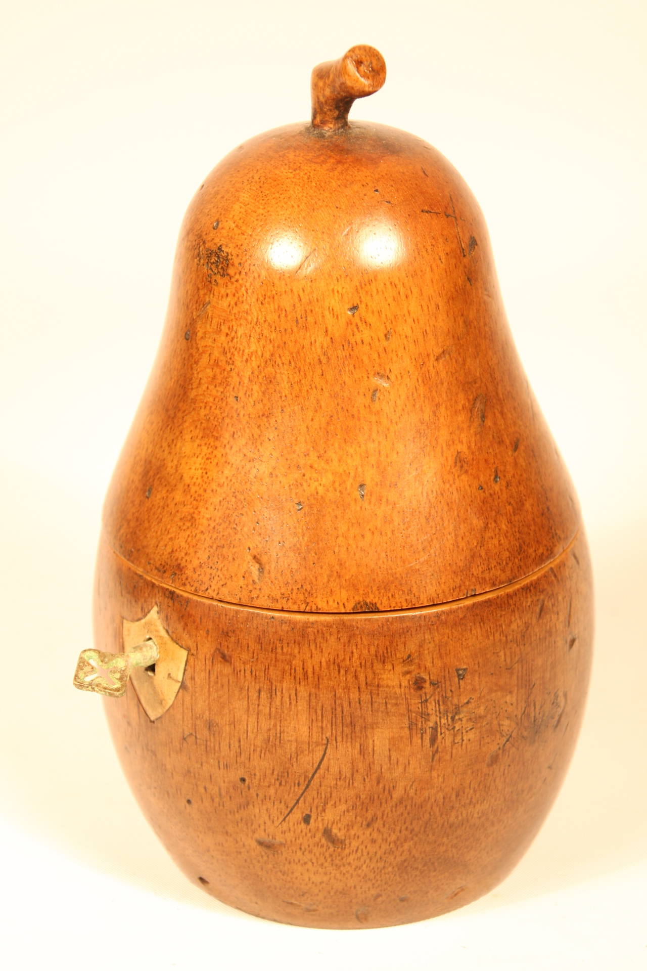 Federal 19th Century Fruitwood Carved Pear Tea Caddy