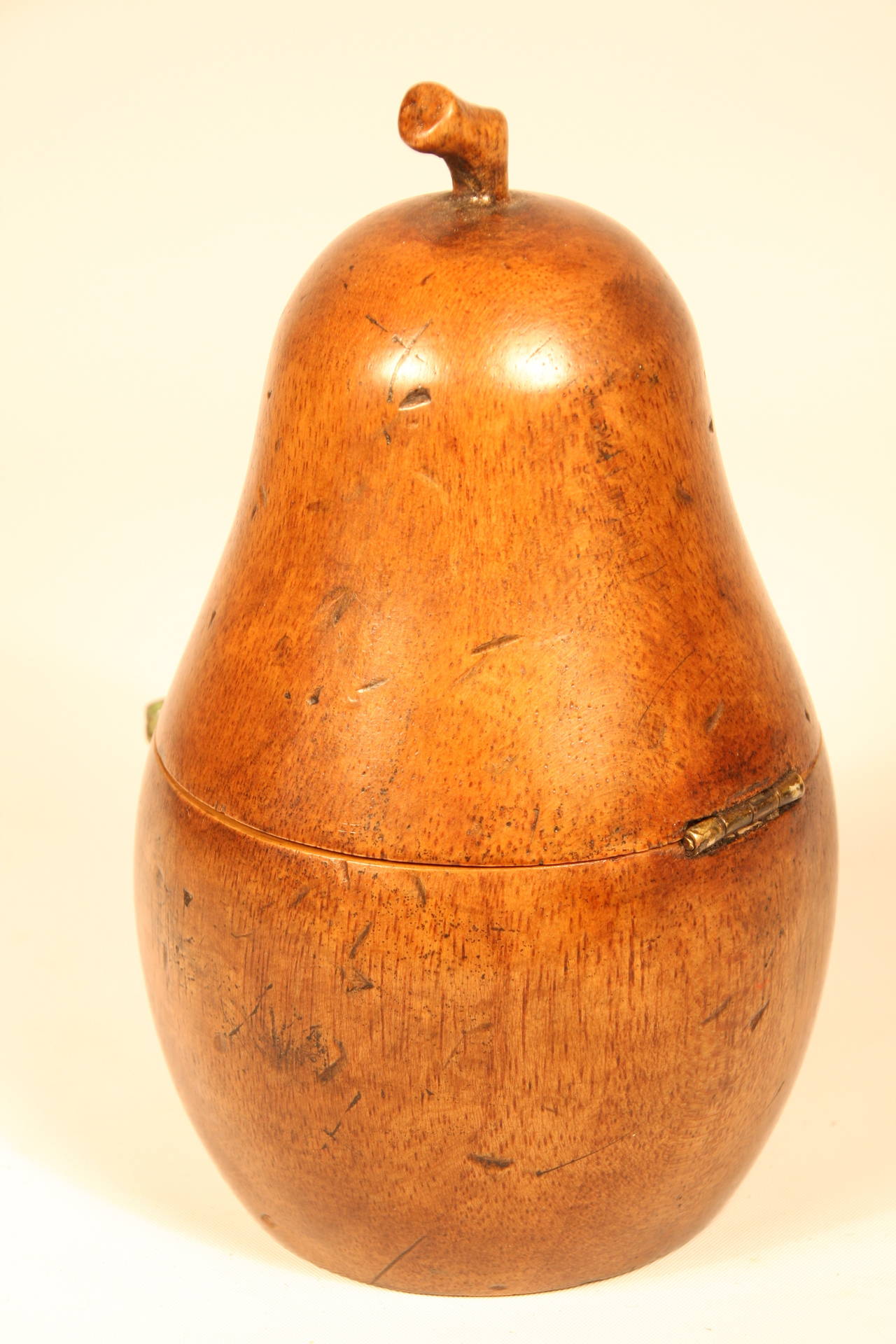 British 19th Century Fruitwood Carved Pear Tea Caddy