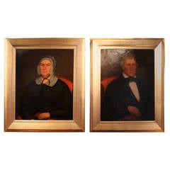 Pair of 19th Century American Portraits of Husband and Wife