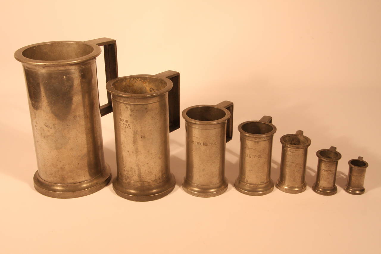 Set of Seven 19th Century French Pewter Measures