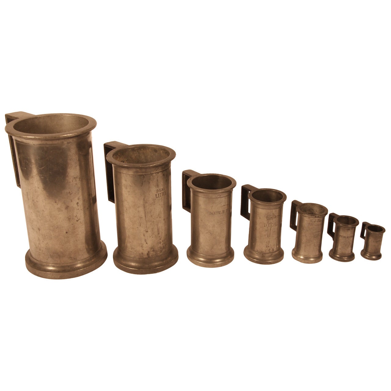 Set of Seven 19th Century French Pewter Measures