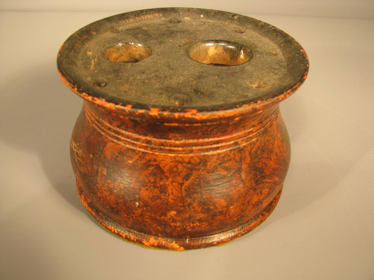 19th Century American Turned and Grain-Painted Inkwell For Sale 3