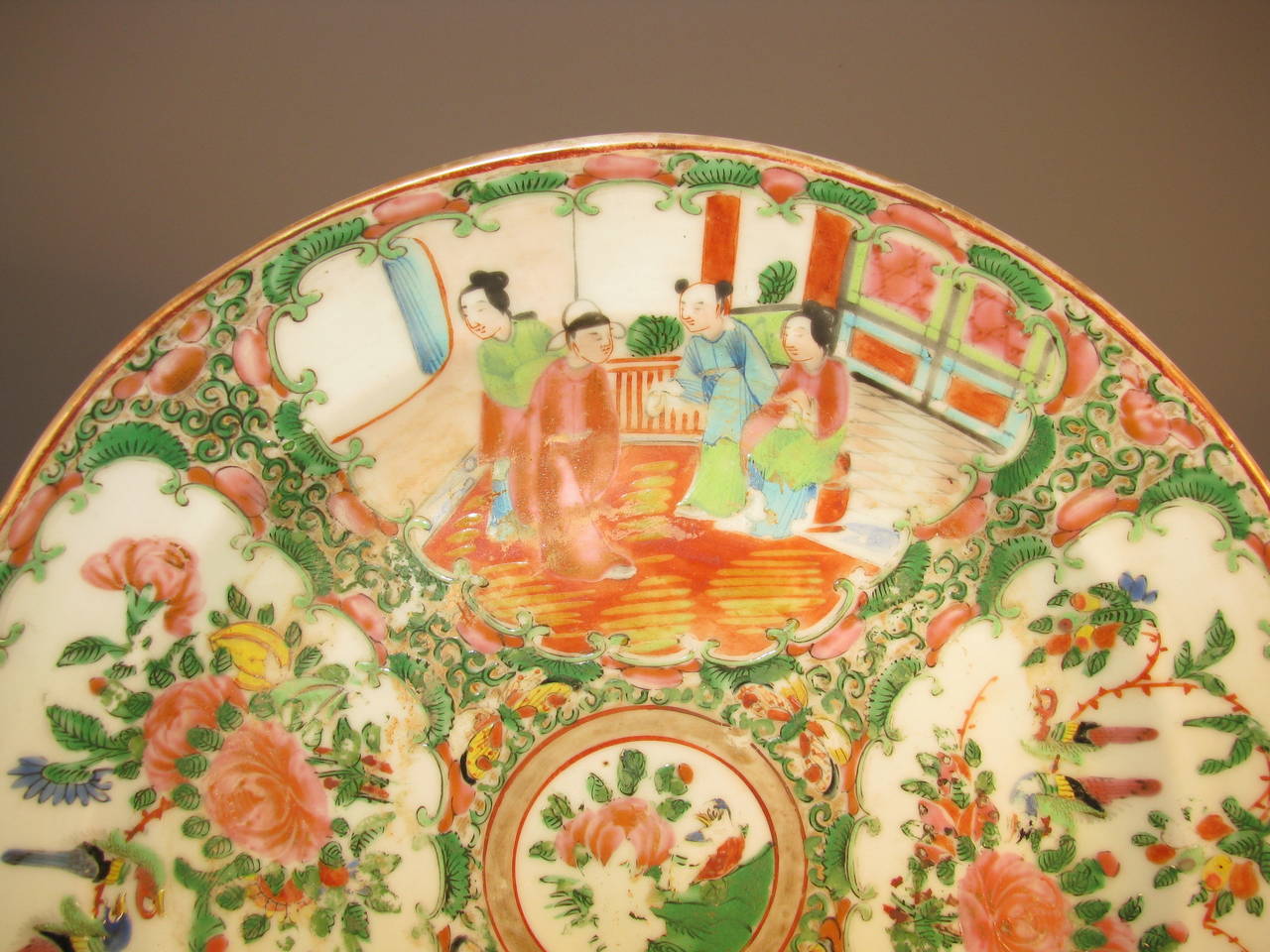 19th Century Chinese Rose Medallion Hot Water Plate