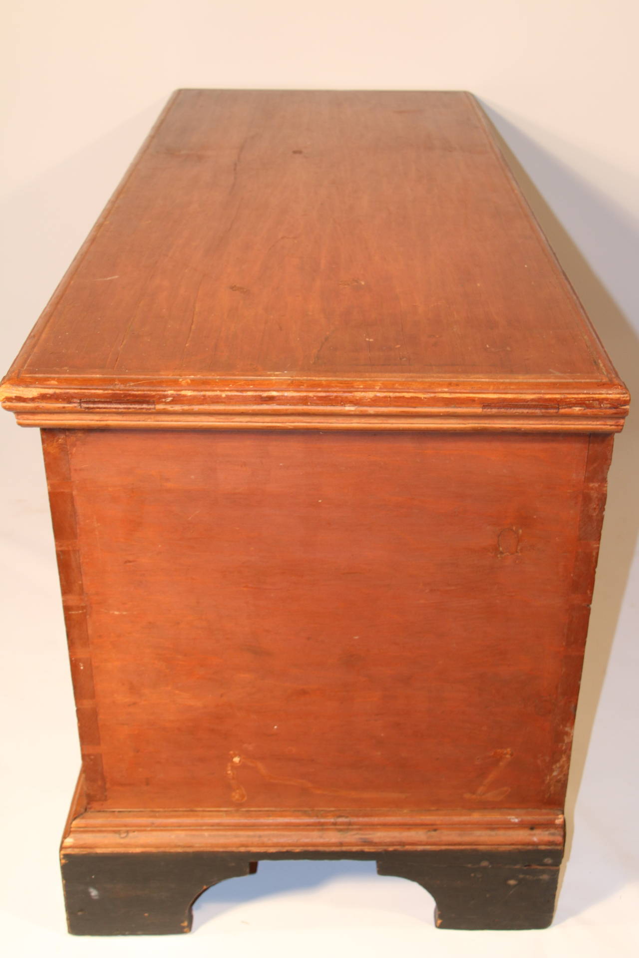 19th Century Red Painted Pine Blanket Chest 4