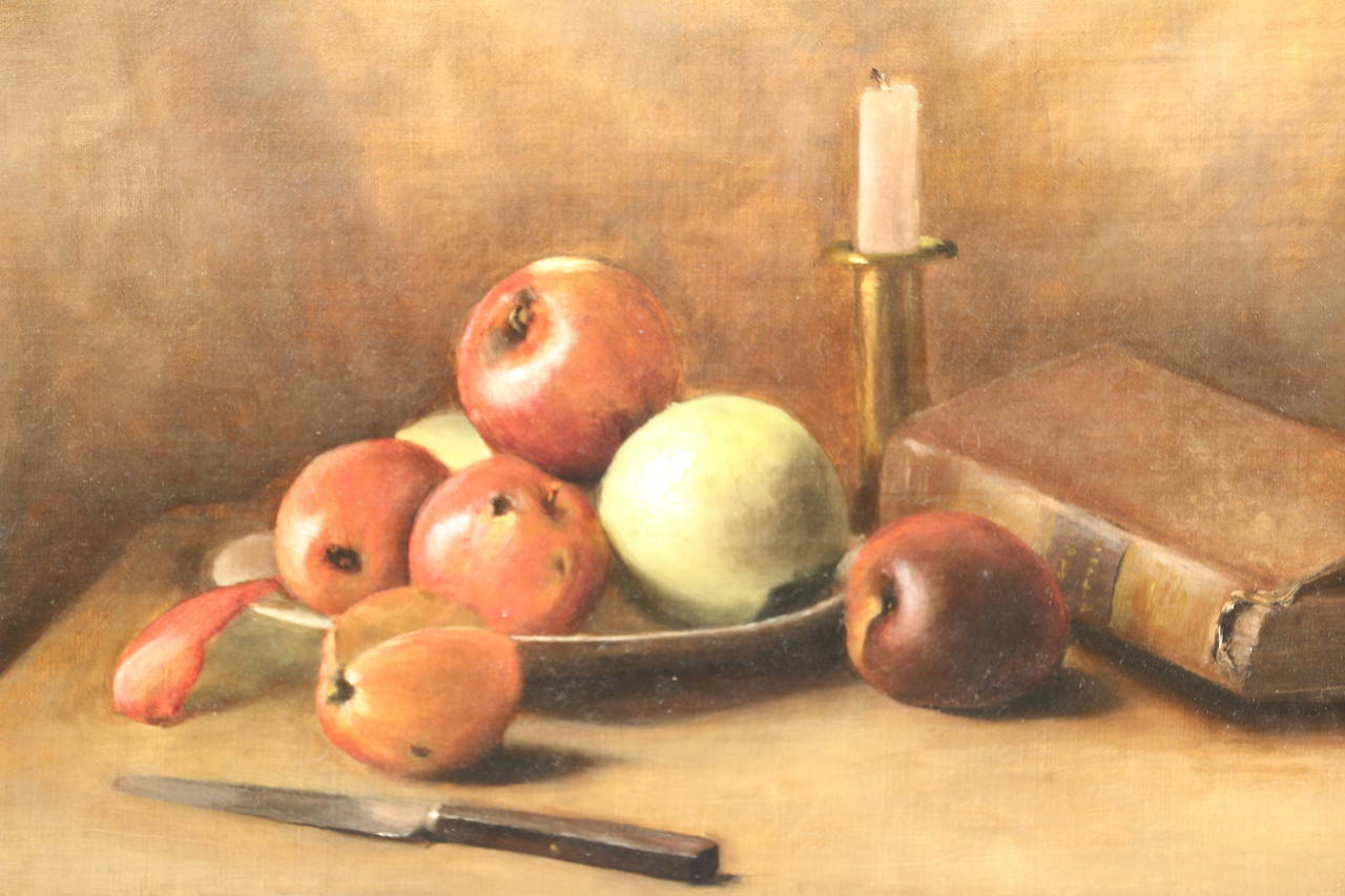 American 19th Century Oil on Canvas Still Life of Fruit For Sale