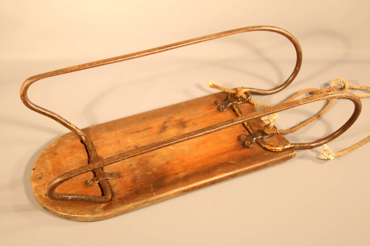 19th Century American Pine and Iron Child's Sled 1