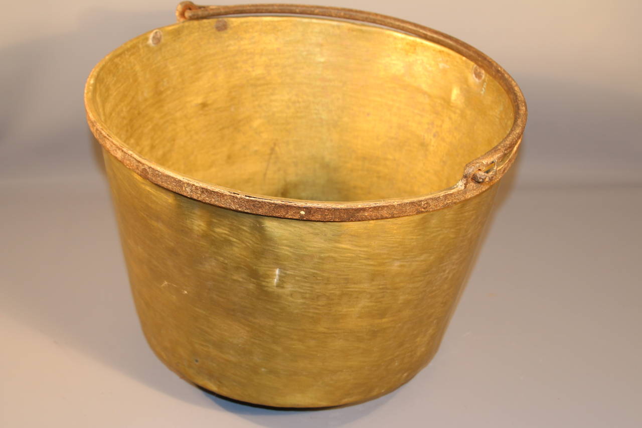 19th Century Brass and Wrought Iron Kettle or Cauldron or Pot In Good Condition In Woodbury, CT