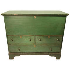 Antique 19th Century Green Painted American Blanket Chest