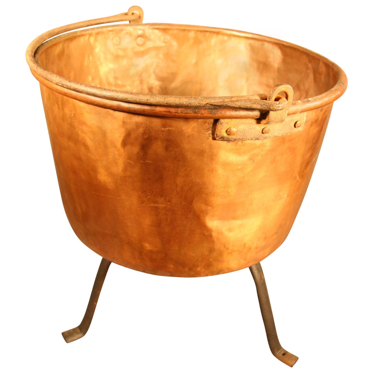 19th Century American Copper Apple Butter Kettle on Iron Stand at 1stdibs