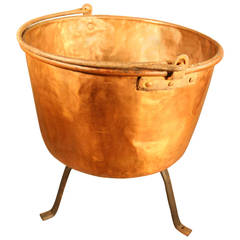 19th Century American Copper Apple Butter Kettle on Iron Stand