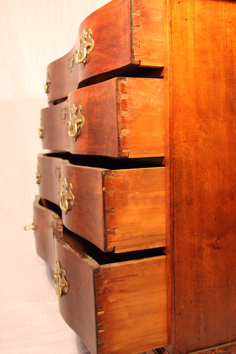 Mid-18th Century New England Maple Oxbow Chest of Drawers 1