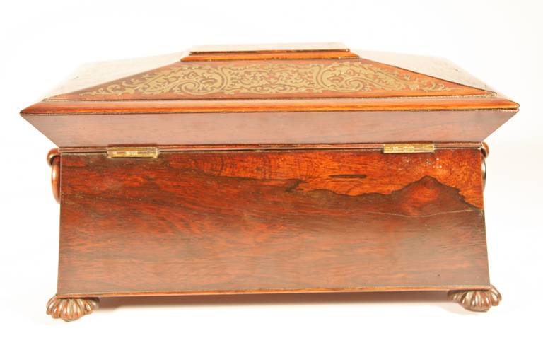 British 19th Century Rosewood Tea Caddy with Extensive Brass Inlay