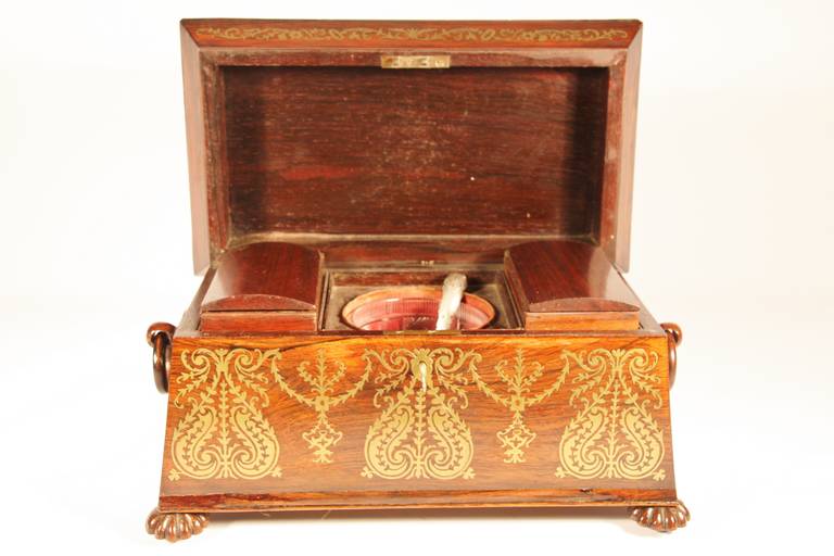 19th Century Rosewood Tea Caddy with Extensive Brass Inlay 1