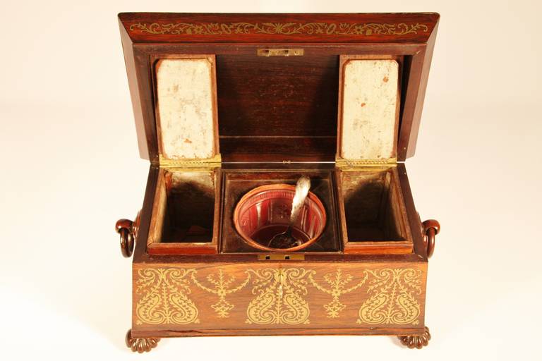 19th Century Rosewood Tea Caddy with Extensive Brass Inlay 2