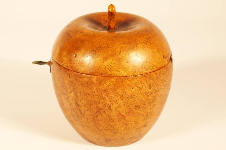 British 18th Century Fruit Wood Carved Apple Tea Caddy