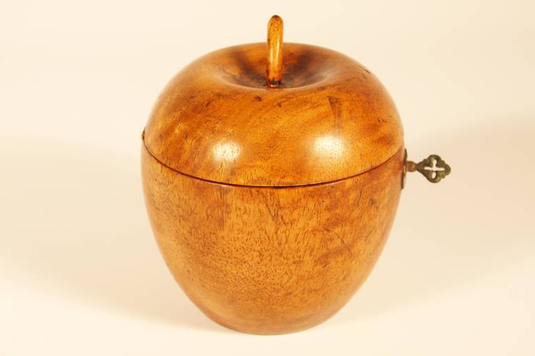18th Century and Earlier 18th Century Fruit Wood Carved Apple Tea Caddy
